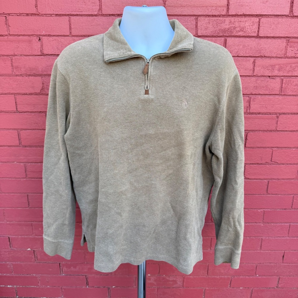 Polo Ralph Lauren Quarter Zip Pullover Mens Large Brown Solid Preppy Old Money‎